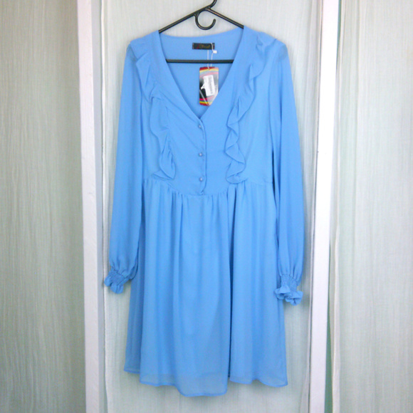 🍩 Sheer Chiffon Ruffle Tea Dress M - Picture 2 of 6